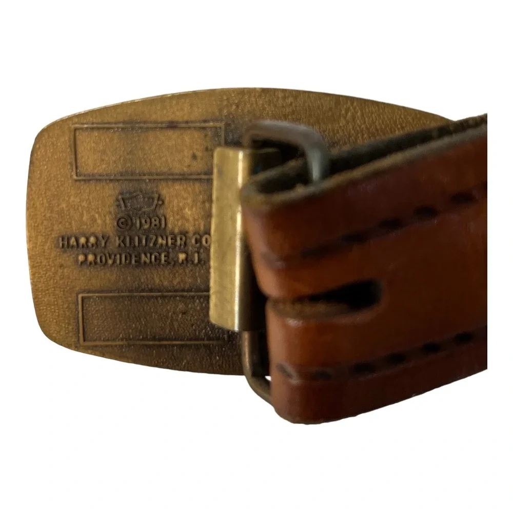 FREEMASON MASONIC MASON BELT BUCKLE VINTAGE 1981‎ Metal LEATHER BELT 31in SMALL